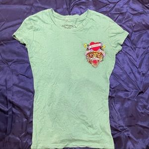 Ed Hardy embroidered green v-neck